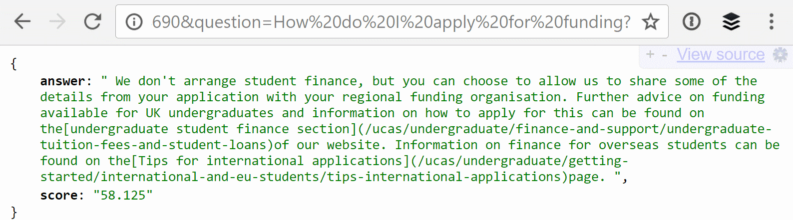 UCAS json endpoint response