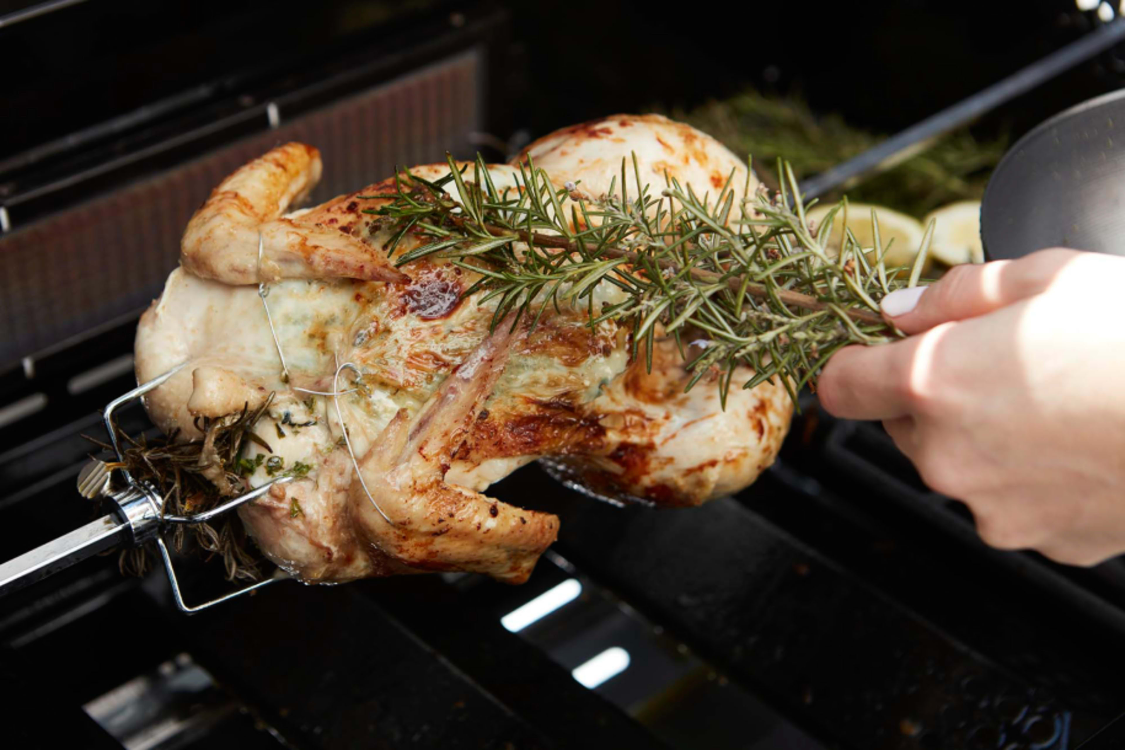 Set for gas barbecue with 2 spit forks