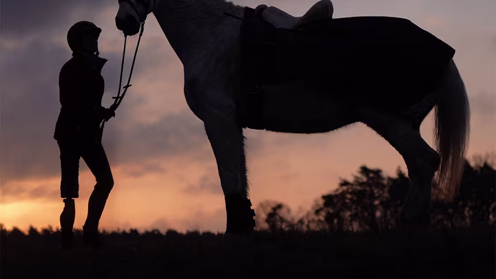 Genium X4 user Siglind with her horse at sunset