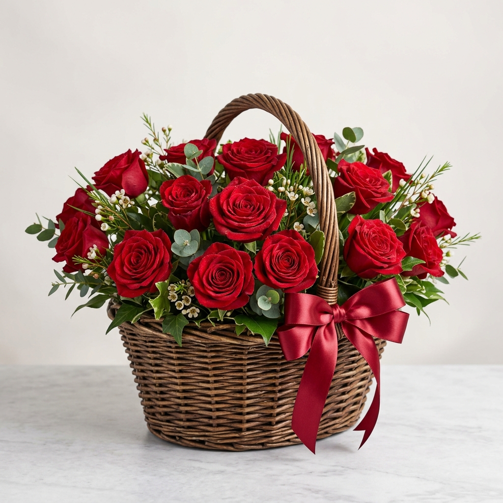 Elegant Red Roses Basket