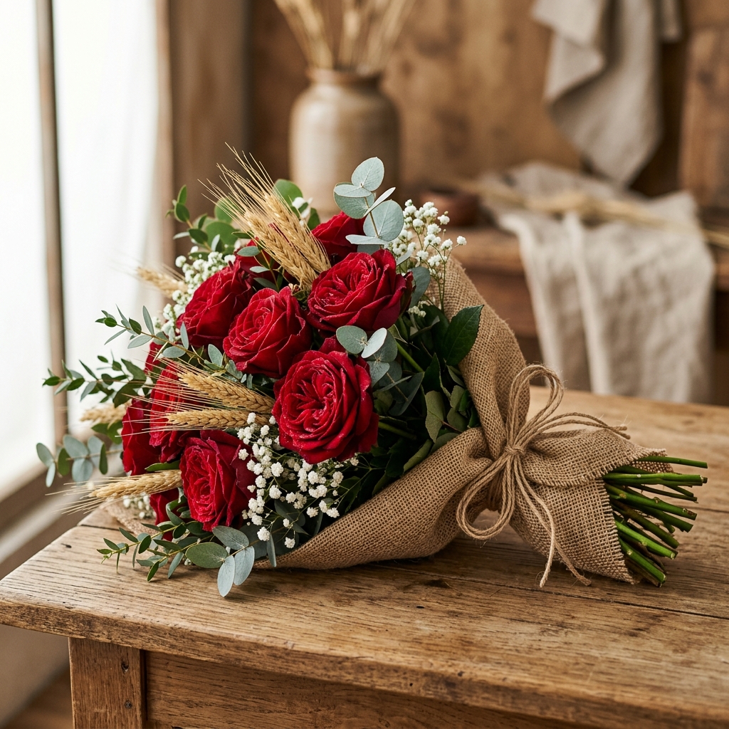 Rustic Red Roses Bouquet