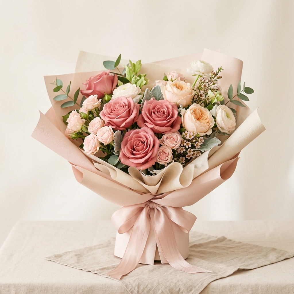 Pastel Red Roses Bouquet