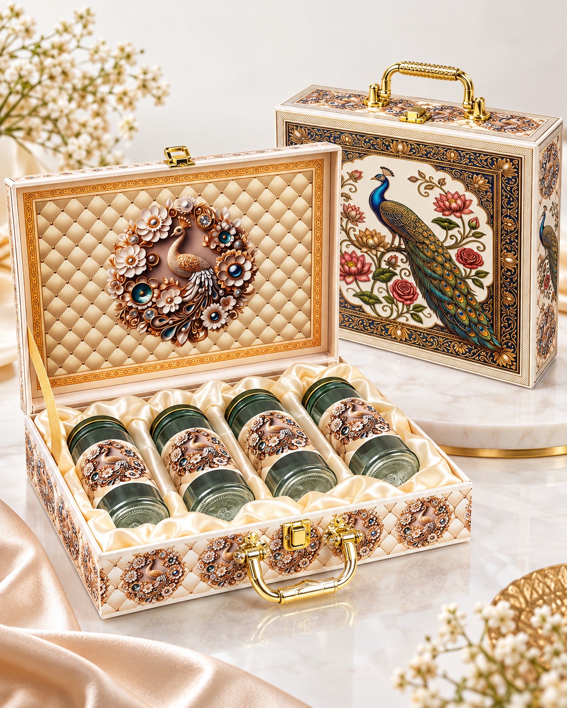 Royal Peacock Luxury Dry Fruit Gift Box – 4 Jar Premium Hamper