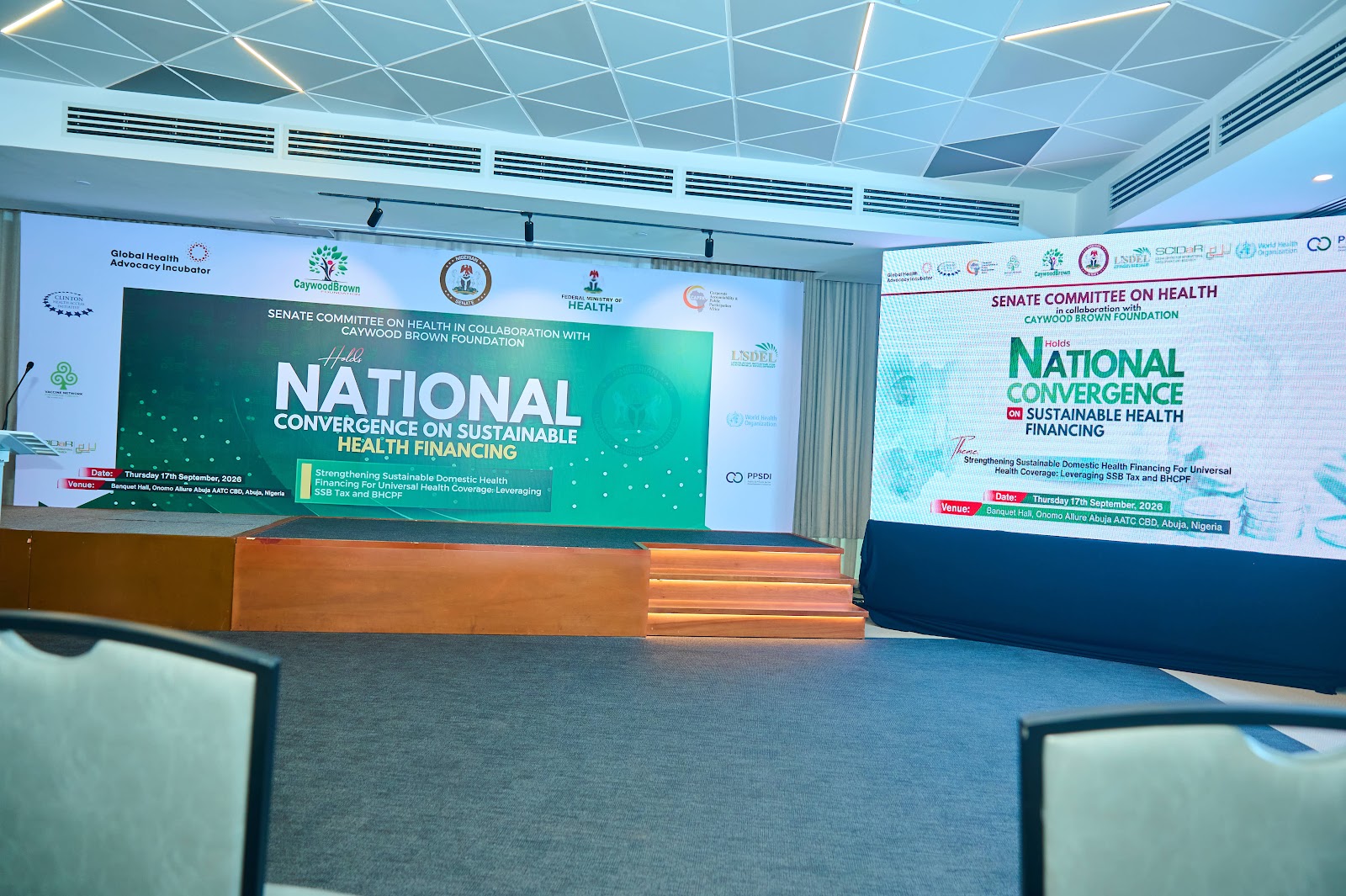 Banquet Hall configuration and branded thematic staging for the landmark national convergence on domestic health financing.