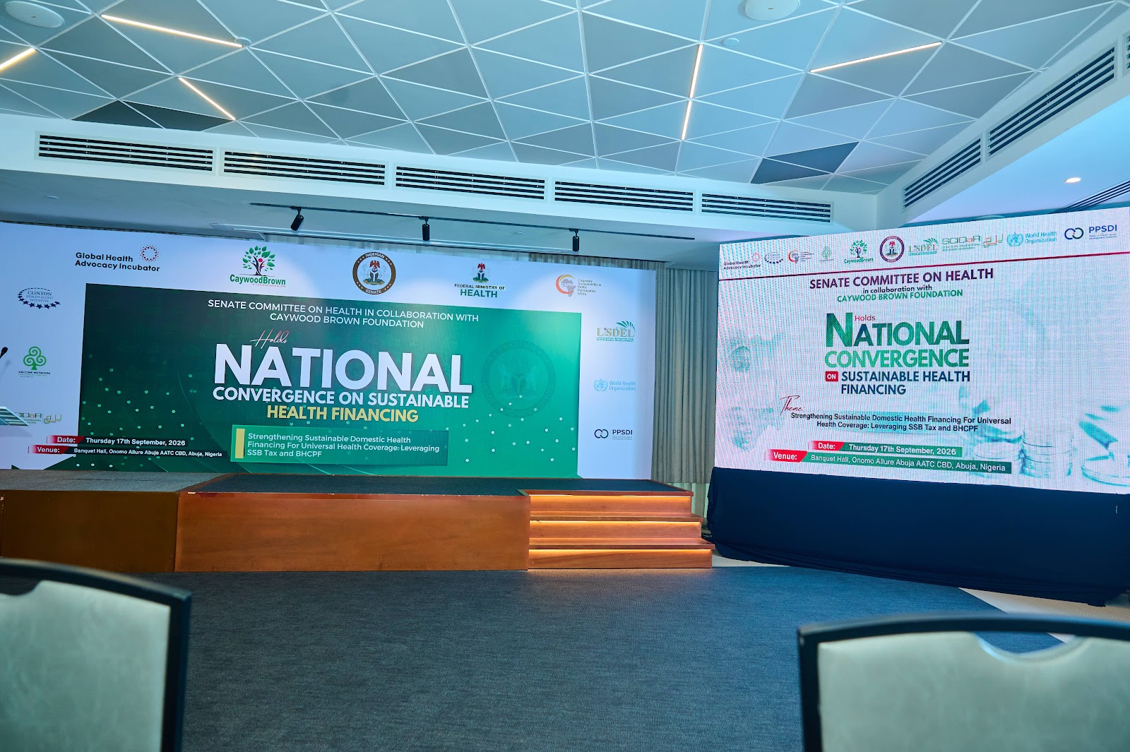 Banquet Hall configuration and branded thematic staging for the landmark national convergence on domestic health financing.