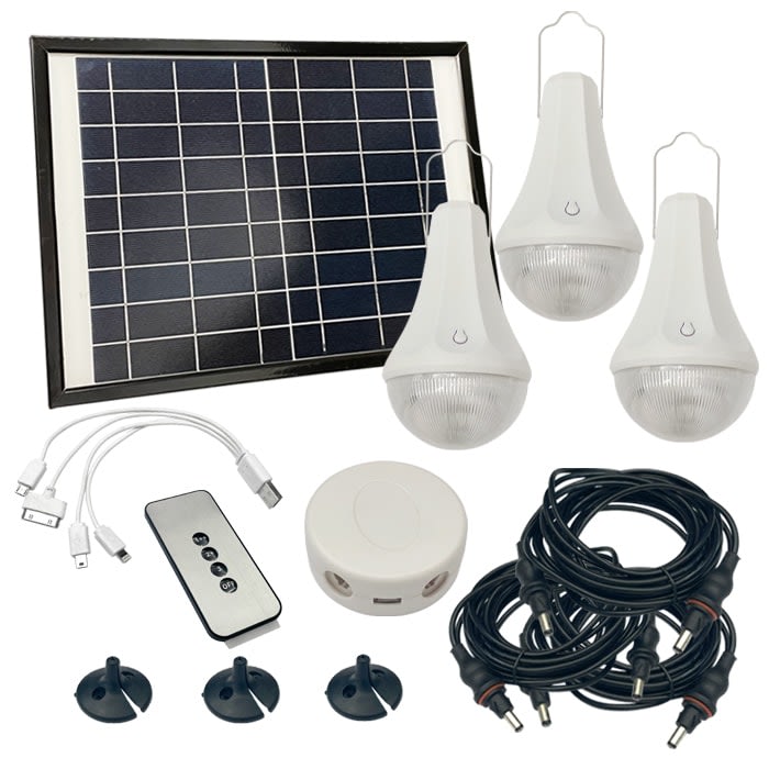 Kit Éclairage Solaire Familial 3 Ampoules avec Port USB