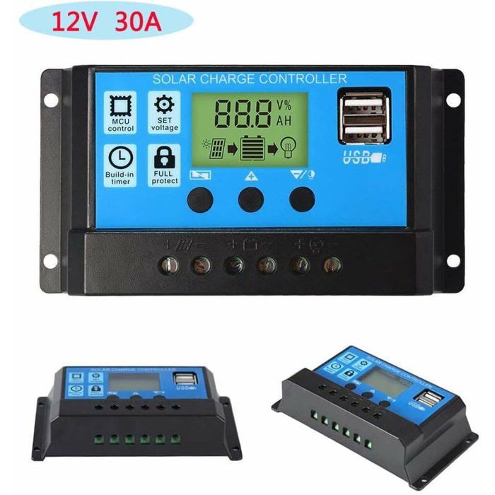 Régulateur de Charge Solaire PWM 30A 12V/24V