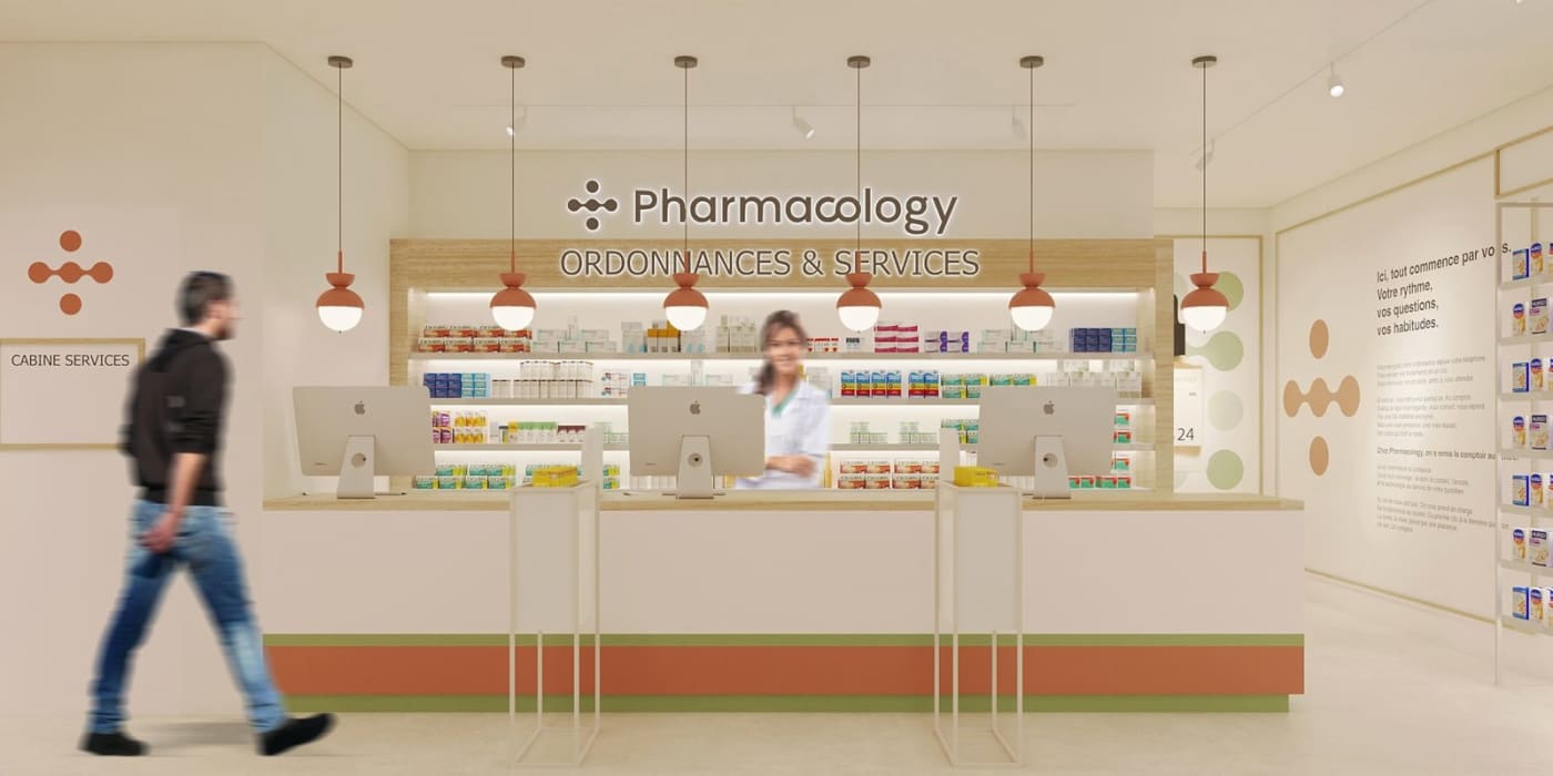 Le comptoir d'une officine Pharmacology