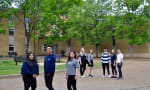 Rosthern Junior College High School - Students outside the on-campus dormitory 