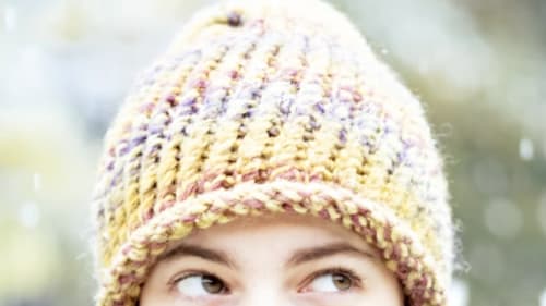 Neilson Park Creative Centre, Knitted Multi Coloured Yarn Beanie with Loom
