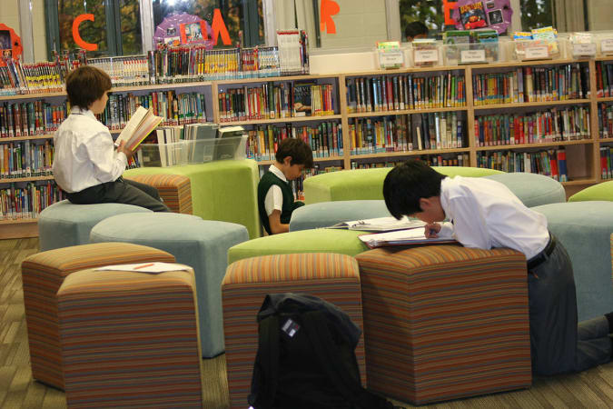 Crescent School - Lower School boys in the Margaret Donnelly Library at Crescent School 