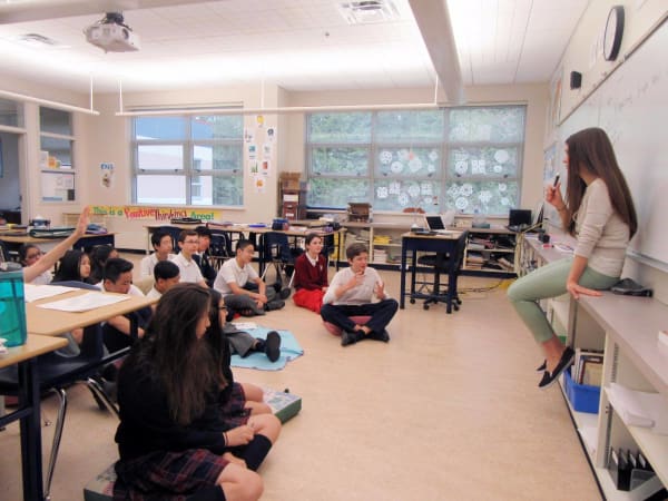 Meadowridge School - Grade 8 classroom during a group discussion. 