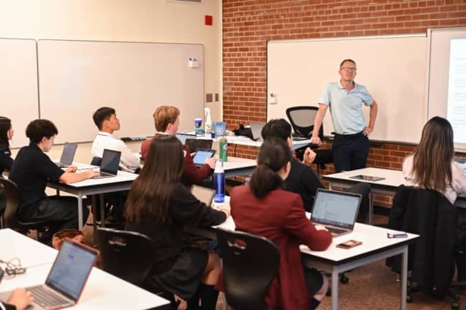 Ashbury College - A teacher provides a lesson in one of Ashbury College’s mathematics classrooms. 