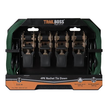 TrailBoss 4Pack Ratchet Tie Down with Rubber Handles - default