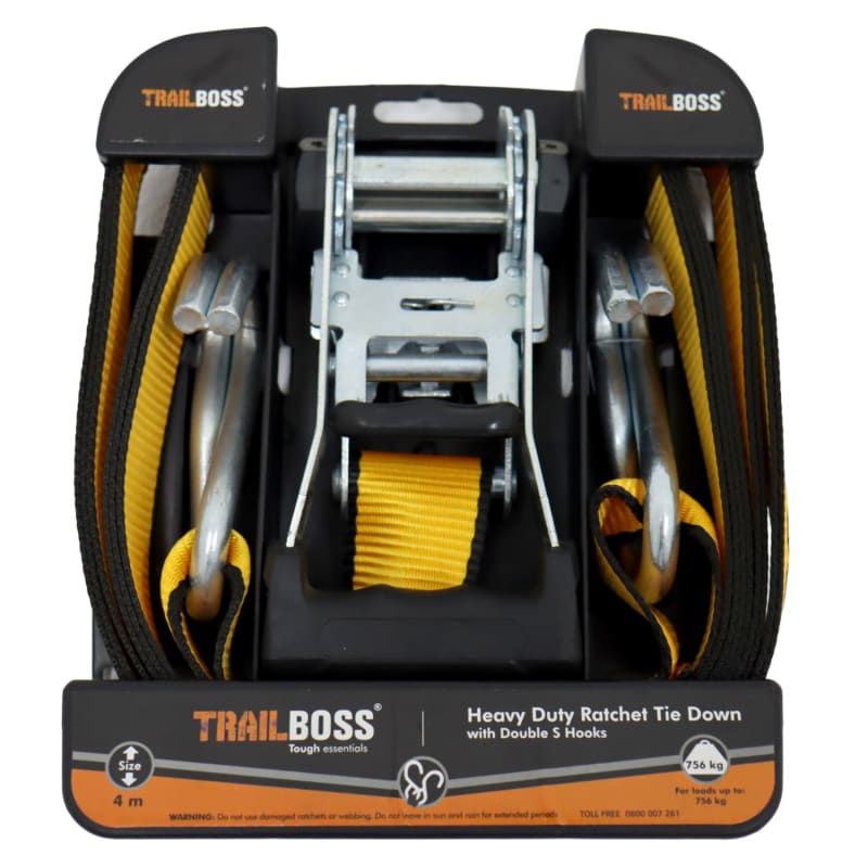 TrailBoss 4M Ratchet Tie Down with Double S-Hooks 1Pack | 1004490
