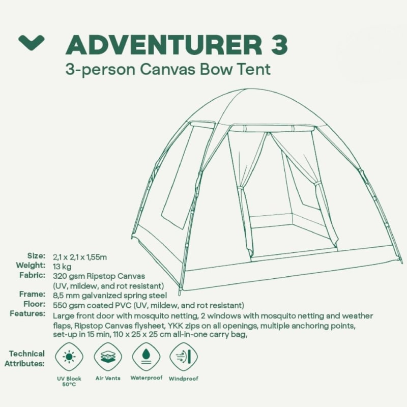 FVELDT Adventurer 3 Canvas Bow Tent | 1018214 | Outdoor Warehouse