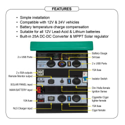 National Luna 12V 25Amp DC-DC Auxiliary Battery Box with Cables and Hardware
