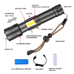 Zartek 1500 Lumen High Bright Rechargeable Flashlight