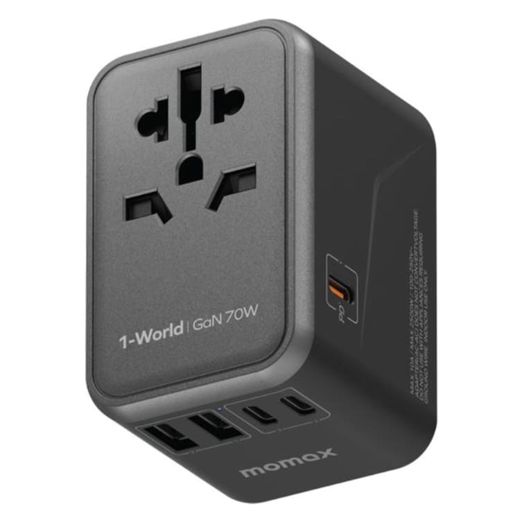 Momax 1-World 70W GaN 5-Port + AC Travel Adapter Black - default