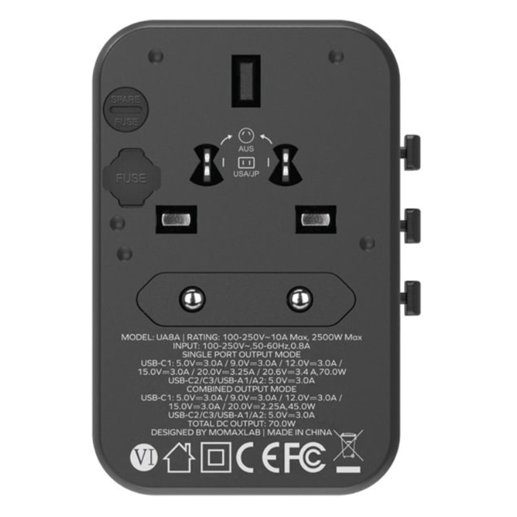 Momax 1-World 70W GaN 5-Port + AC Travel Adapter Black - default