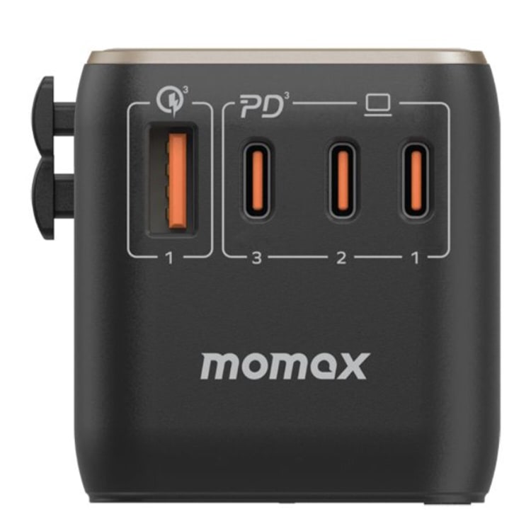 Momax 1-World 120W GaN 4-Port + AC Travel Adapter Titanium with 100W USB-C Cable - default