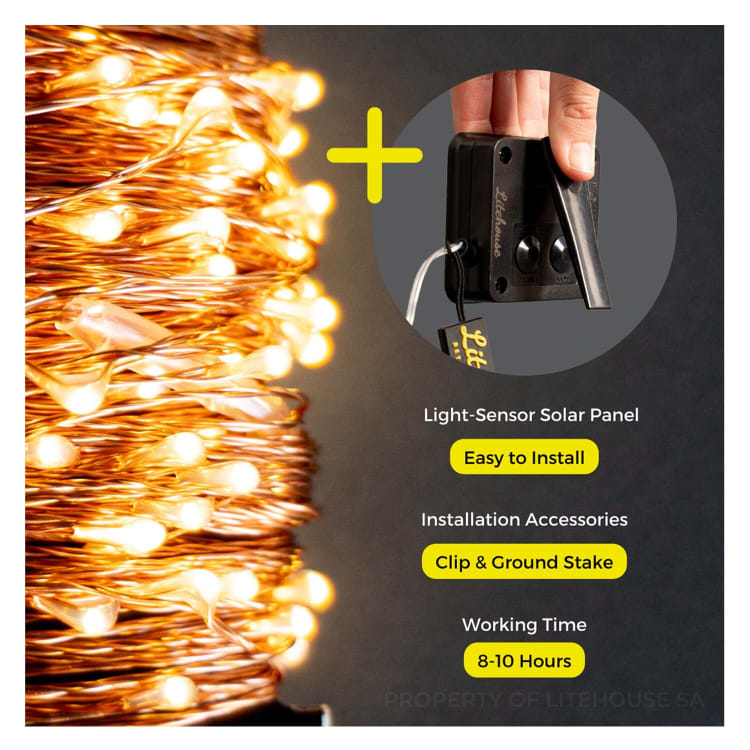 Litehouse Solar Outdoor LED Fairy Lights - Copper Wire - default