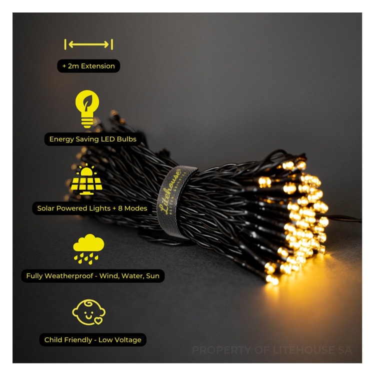 Litehouse Solar Outdoor LED Fairy Lights - Black String 10 Meter - default