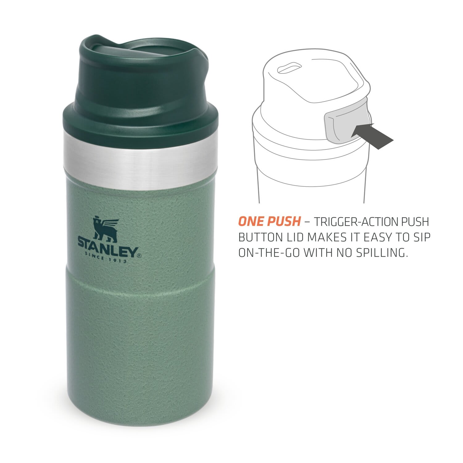 Stanley Classic Trigger Action Mug 250ml Hammertone Green Outdoor
