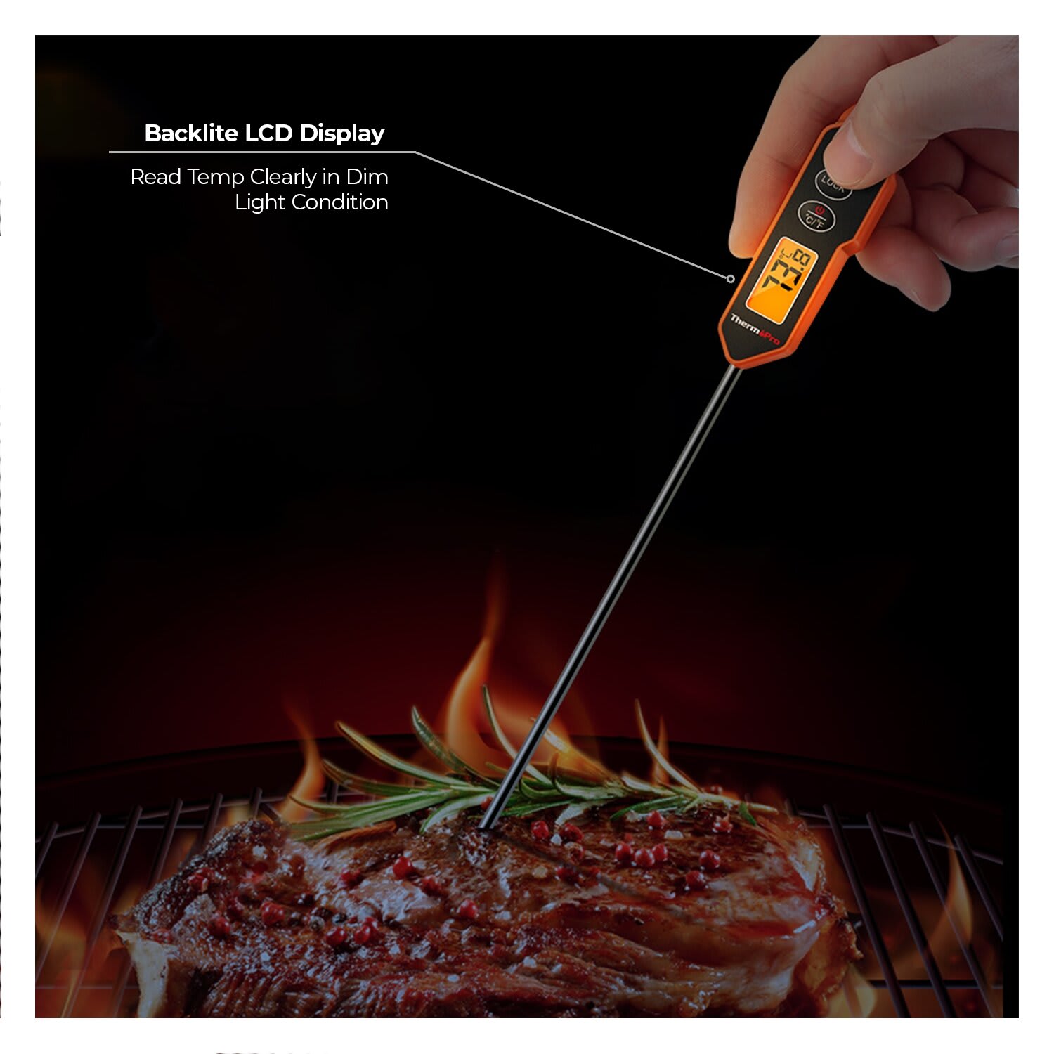 Dash Precision Quick-Read Meat Thermometer - Waterproof Kitchen and Outdoor Food Cooking Thermometer with Digital LCD Display - BBQ, Chicken