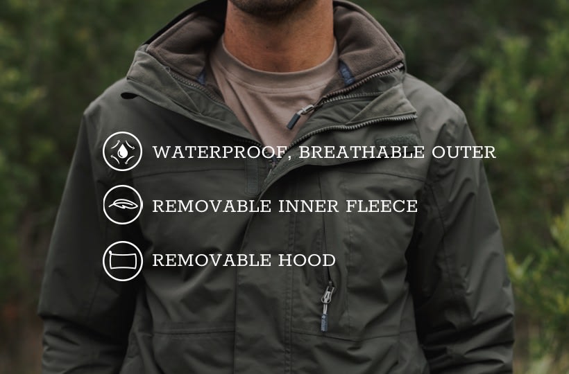 Men's 3-in-1 Heated Jacket with Battery Pack, Inner Fleece Jacket &  Windproof Coats with Removable Hood