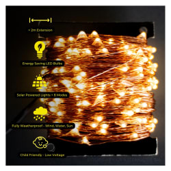 Litehouse Solar Outdoor LED Fairy Lights - Copper Wire