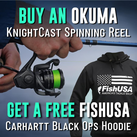 Buy an Okuma KnightCast Spinning Reel Get a Free FishUSA Carhartt Black Ops Hoodie