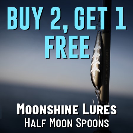 Buy 2, Get 1 Free  Moonshine Lures Half Moon Spoons