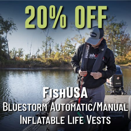 20% Off FishUSA Bluestorm Automatic/Manual Inflatable Life Vests