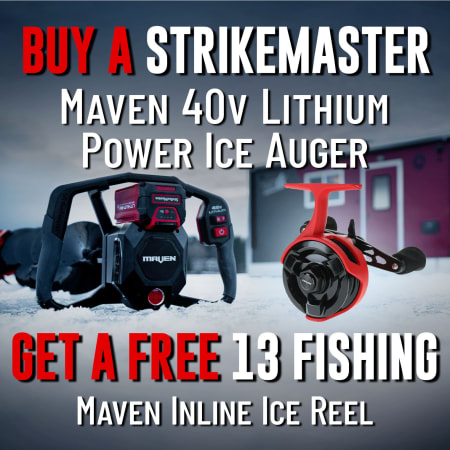 Buy a Strikemaster Maven 40v Lithium Power Ice Auger Get a Free 13 Fishing Maven Inline Ice Reel