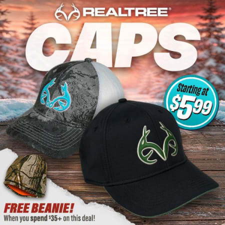 $5.99 Realtree Caps + Free Beanie on $35+