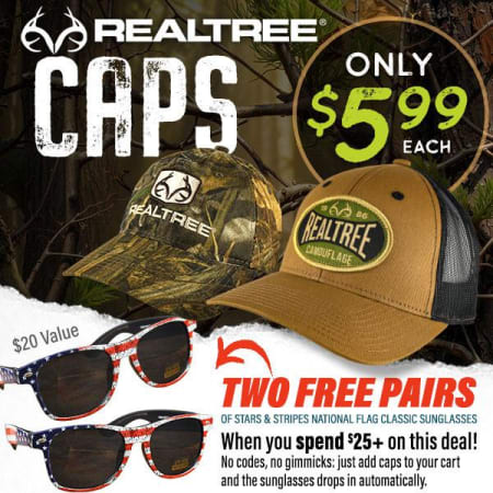 $5.99 Realtree Caps + Free Sunnies on $25+