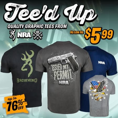Tee'd up and ready to go. NRA, RWB & Browning tees