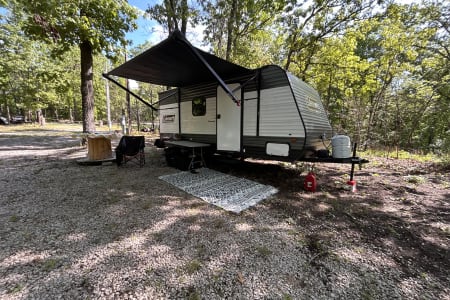 Camp in Comfort: Romantic Fireplace, LED Awning & Premium Bedding