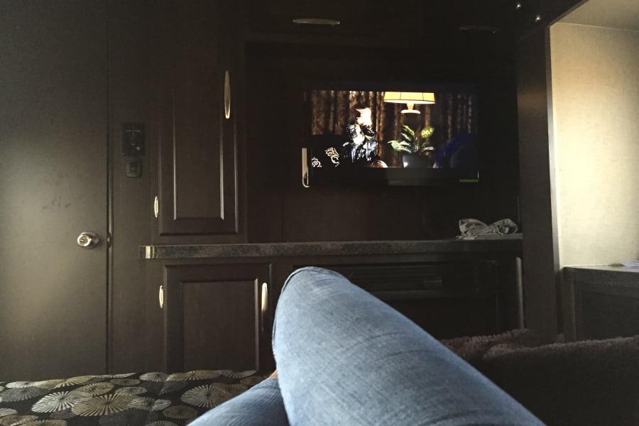 View from master bed of TV