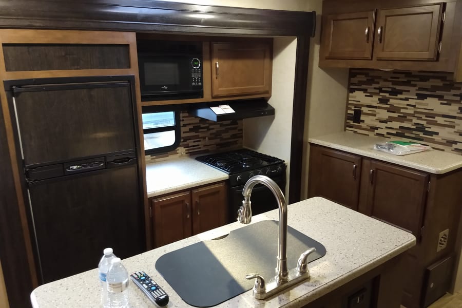 Kitchen area and island