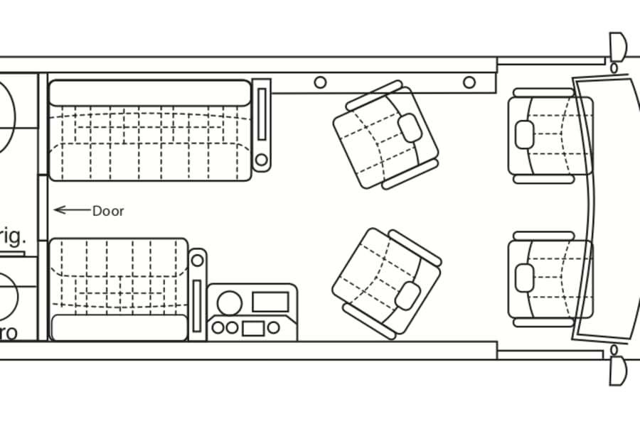 One fridge is in the bathroom and one is a drawer style under the long couch. 