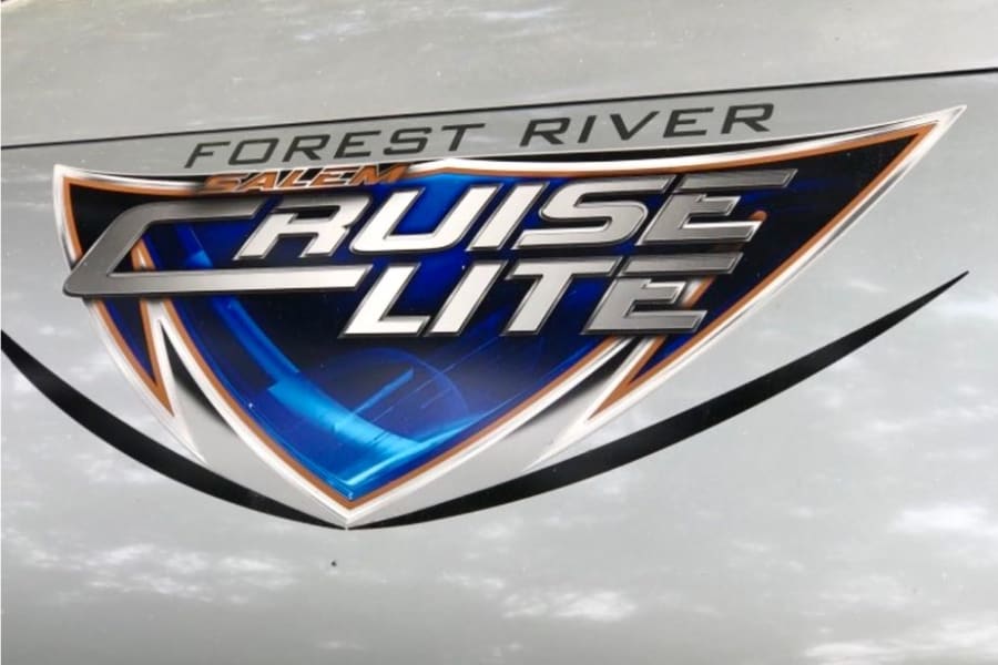 Forest River Salem Cruise Lite RV decal. This travel trailer's emblem features blue & metallic silver, great for your RV rental trip.