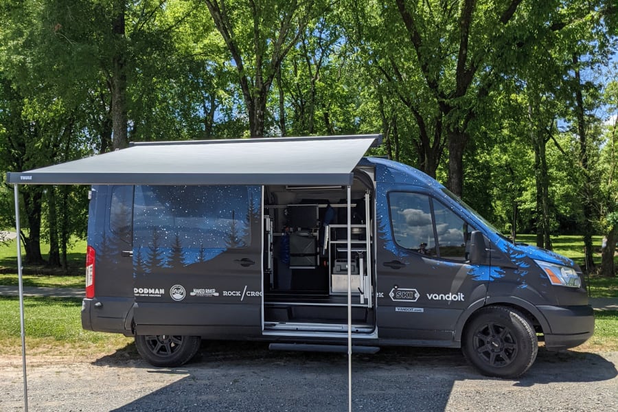 Side door open with awning fully extended