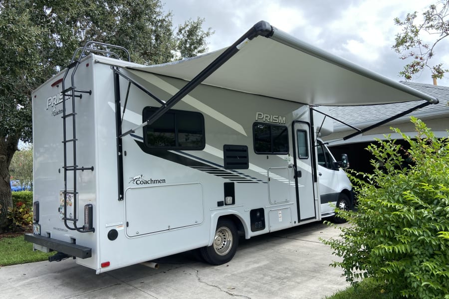 This is a photo of the side awning opened makes for a great shade.  