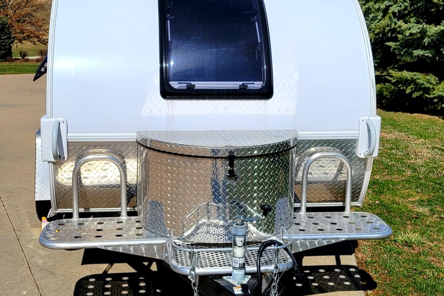 Front storage includes marine battery and LP tank. Plus external storage.