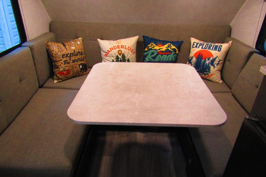 Dinette has room for guests too, and the table swivels wherever you need it to be. 