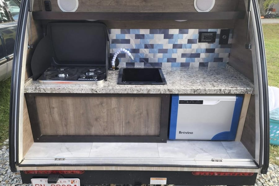 Fridge, cooktop stove and sink