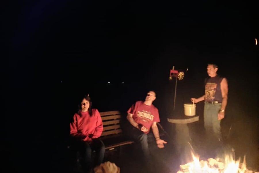 Around the fire ring at night that seems like it goes on till morning.  Great times.