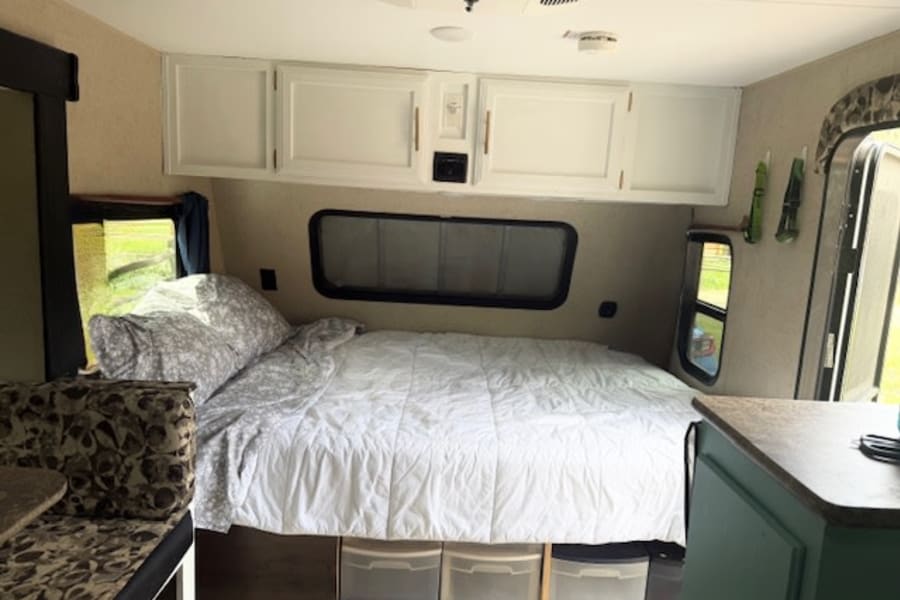 Queen bed with pillow-top mattress.  Plenty of storage beneath.